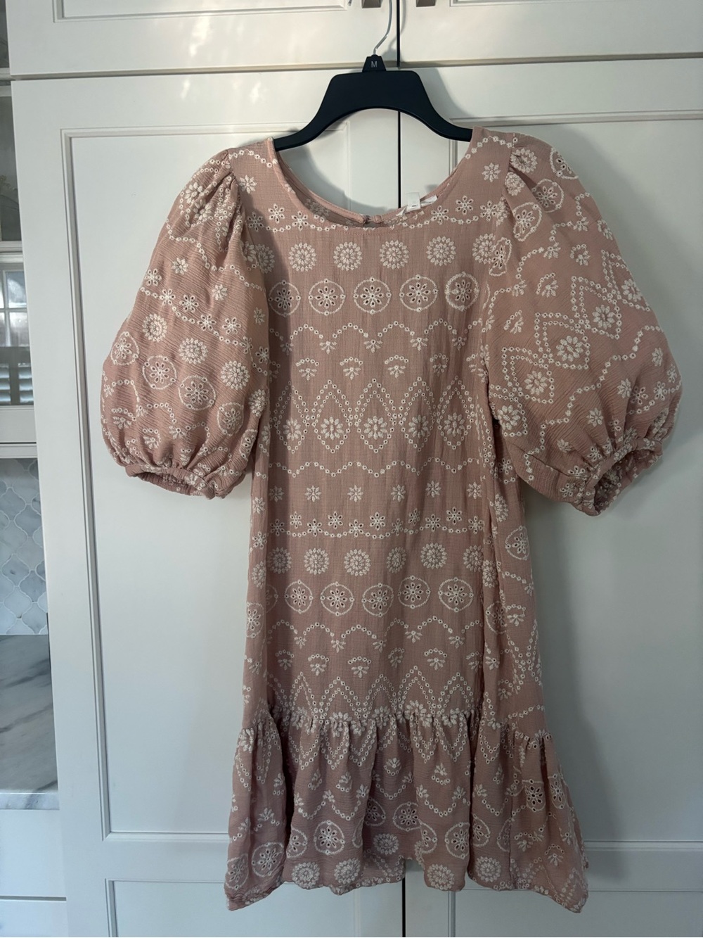 Blu Pepper Dusty Rose Embroidered Puff Sleeve Mini Dress
